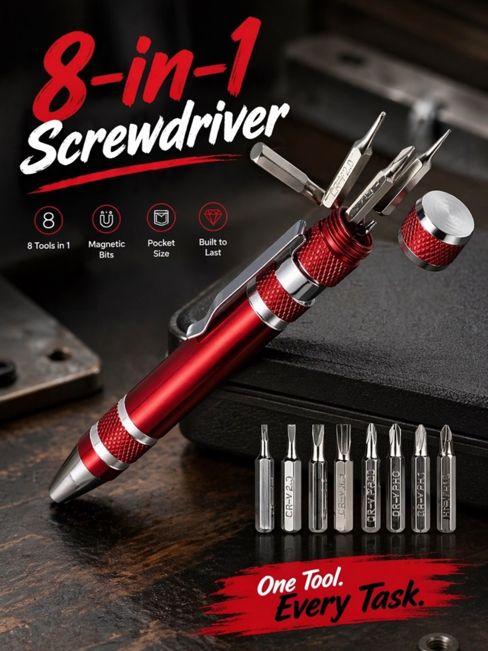 8-in-1 Magnetic Pocket Screwdriver Tool - Portable, Durable Aluminum Alloy